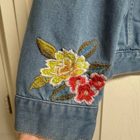 Johnny Was Blue Denim Jacket with Red and Yellow Embroidery - Picture 2 of 11